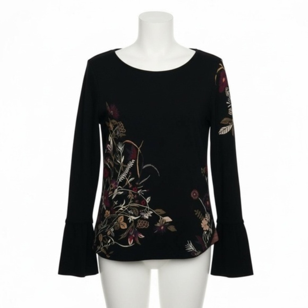 Chico's Black Floral Blouse Size 1 (M 
8-10)